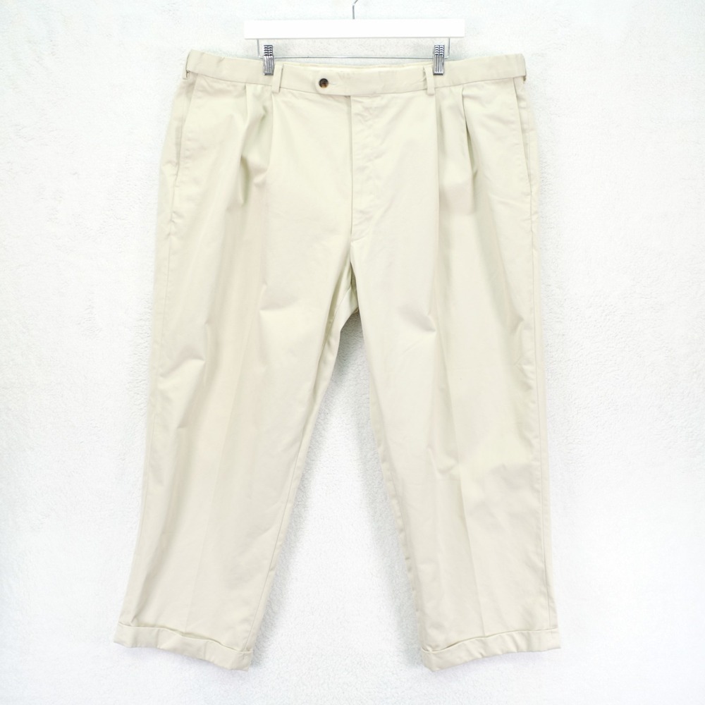 Joseph & Feiss Cream Pleated Cuffed Cotton Chino Pants -44 / 27- High Rise Elast